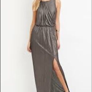 Maxi pewter metallic NYE dress with slit MUST GO